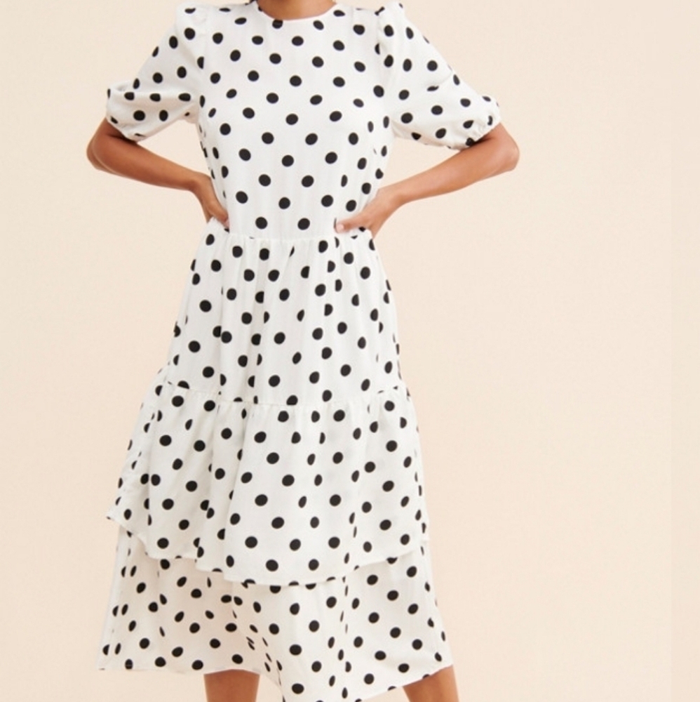 Anthropologie Greylin Marlen Polka Dot Midi Dress Small Linen Blend Romantic NWT